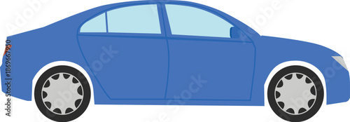 Modern blue sedan car side view illustration. Generic four-door passenger vehicle vector isolated on white. Perfect for transportation, automotive, and travel-themed graphic design projects.