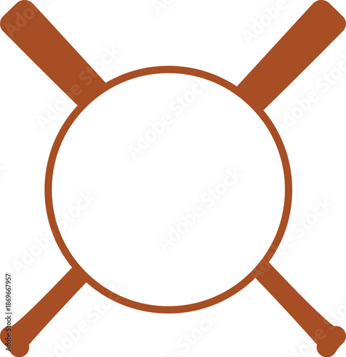 Crossed baseball bats with circular center frame for custom logo. Brown athletic equipment vector for team branding, sports tournament badges, and softball club designs isolated on white.