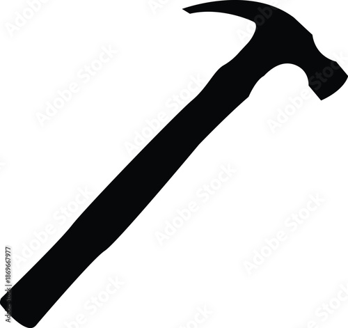 Claw hammer tool silhouette icon. Black hardware equipment vector for carpentry, home renovation, DIY construction projects, and handyman services. Isolated on white background.