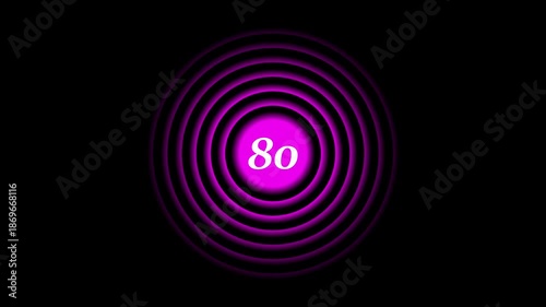 Abstract radio waves text 80 animation. on black background....