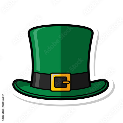 Green Leprechaun Hat with Gold Buckle Sticker.