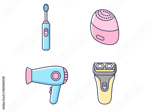 Personal Electric Grooming Devices Set with Toothbrush Face Massager Hair Dryer and Electric Shaver for Beauty and Daily Care