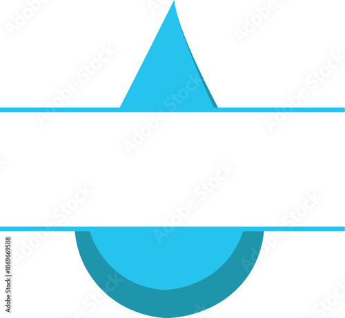 Blue water droplet vector illustration with blank white text space bar. Creative liquid drop logo frame for plumbing services, environmental conservation, and clean water branding.