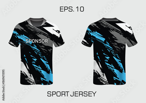Sport Jersey Design with Abstract Blue and Black Brush Strokes for Athletic Wear Branding
