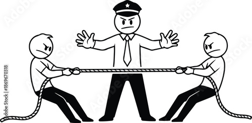 Businessman Mediating Conflict Between Two Men.