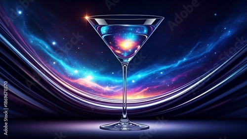 Cosmic Martini Glass with Galaxy Swirl on Futuristic Background