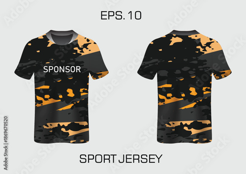 Abstract Sport Jersey Design with Bold Sponsor Text and Modern Graphic Elements
