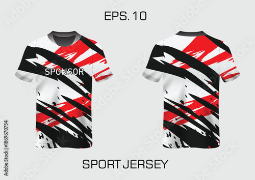 Bright and Dynamic Sport Jersey Design Featuring Bold Graphics and Sponsor Text Display