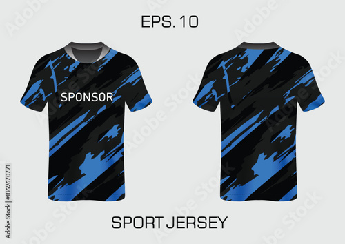 Dynamic Blue and Black Sport Jersey Template for Customization and Sponsorship Options