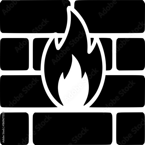 Cozy Brick Fireplace: A minimalist depiction of a comforting fireplace, featuring a brick wall and a dancing flame.