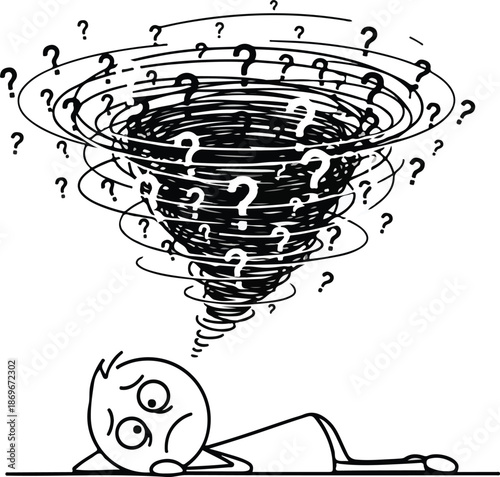 Man Overwhelmed by Questions in Tornado.