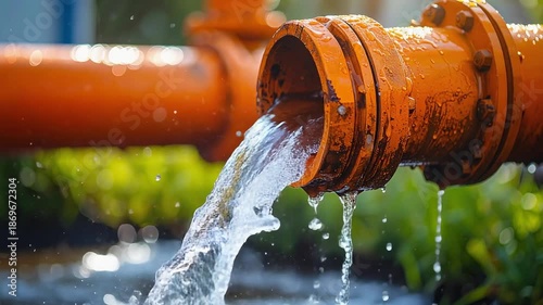 水が勢いよく流れ出す配管がインフラ設備の稼働状態を示す瞬間
