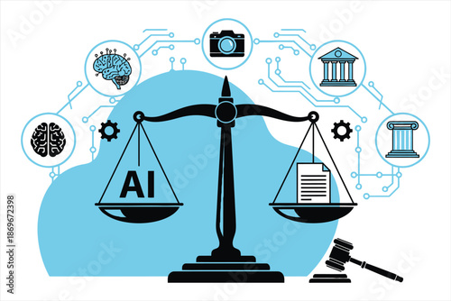 Artificial Intelligence Legal Concept Vector, Ethical AI Regulation, Technology Compliance, Law and Governance Illustration, High-Risk AI Management, Modern Digital Framework, AI Policy and Justice D