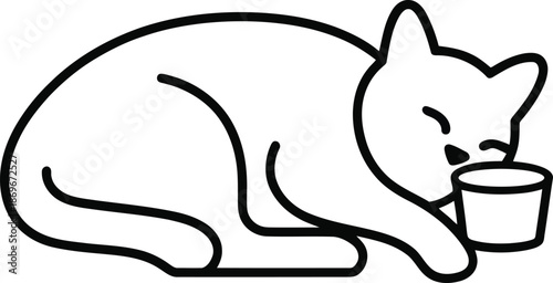 Cat Drinking from Cup Relaxed Indoor Scene