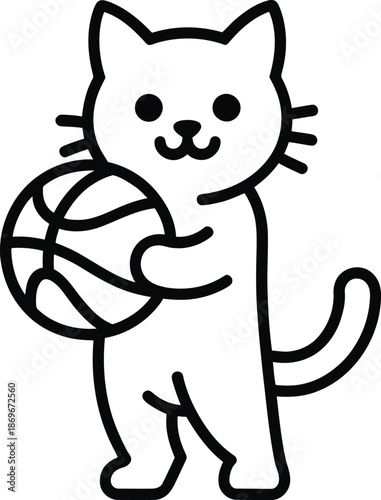 Playful Cat Holding Basketball Toy Illustration