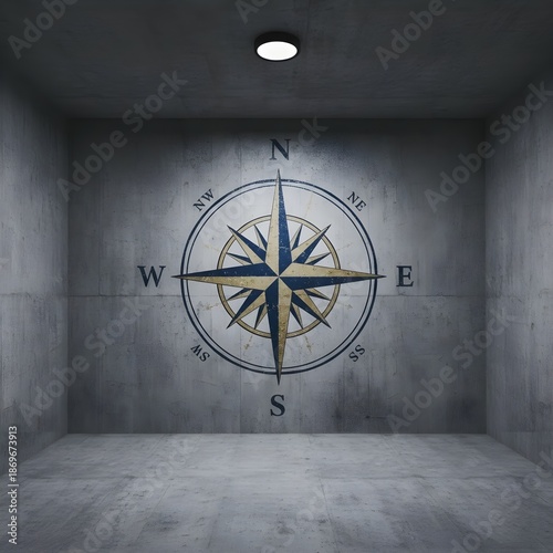 Compass Rose Painted on a Wall
Description: Direction fixed where movement is impossible.