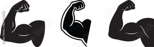 flexed muscular arm showing vector silhouette set art and illustration
