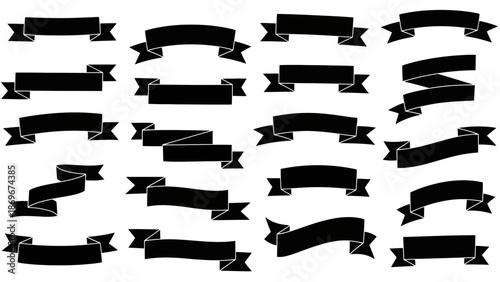Collection of elegant black ribbons and banners for design