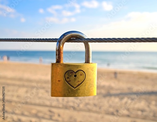 Love Lock on Beach - A Symbol of Eternal Commitment.