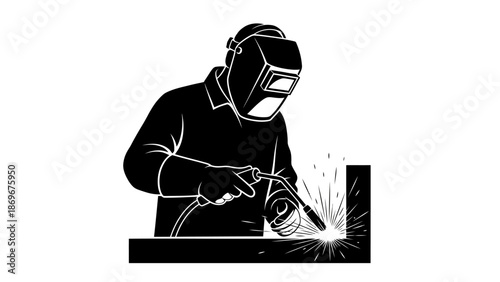 Welder Working with Welding Equipment Creating Sparks on Metal Structure Indoors