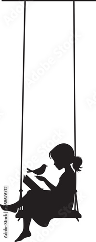 Silhouette of a girl reading on a swing Vector