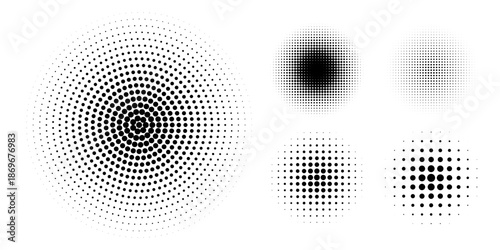 Set of black halftone dots backgrounds. Vector ilustration