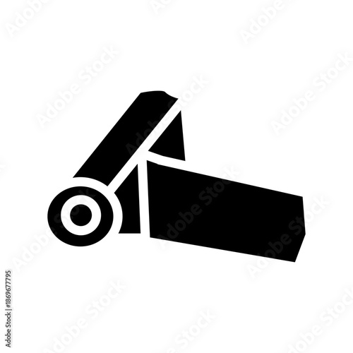 A black silhouette of a classic handheld digital camcorder or video camera