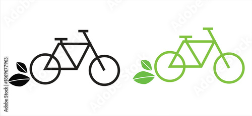Eco-friendly bicycle icons with leaf elements for a sustainable lifestyle concept.