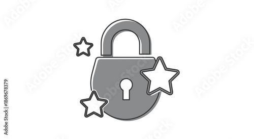 Illustration of a secure padlock with stars surrounding it, symbolizing protection and safety measures