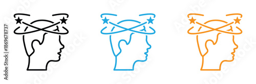 Creative minds with innovative ideas and inspiration. Migraine, Headache, Dizziness, Distracted Head Symbol Collection on White Background. 