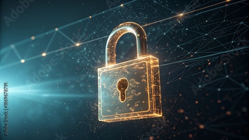 Glowing Digital Padlock Symbolizing Cyber Security and Data Protection Technology
