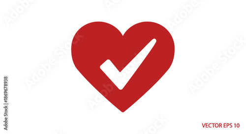 Heart with a checkmark symbolizing approval, love, or validation in a simple red graphic illustration