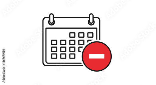 A calendar icon with a red minus sign indicating removal or cancellation of a scheduled event viewed directly from the front