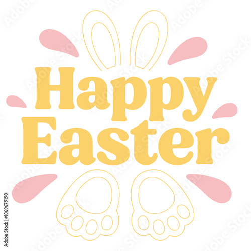 Happy Easter Vector Typography Illustration with Decorative Bunny Elements on Clean White Background