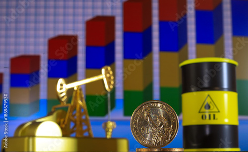 The US dollar against the background of an oil pump and a chart