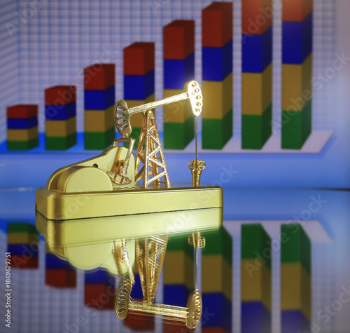 Oil pump on the background of the oil chart. 
