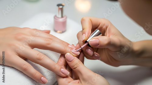 Manicure Applying Nail Polish Close-Up