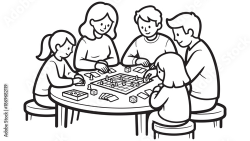 Family Playing Board Game at Round Table for Cozy Game Night, Social Bonding and Educational Play