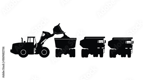 Construction equipment silhouette a loader dump trucks and other machinery