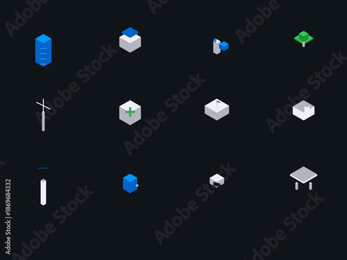 12 Isometric Smart City and Sustainable Architecture Icons - 3D Real Estate Vector Set