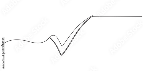 Black check mark in one line art style. Check mark drawing with editable stroke on white background. Vector illustration.