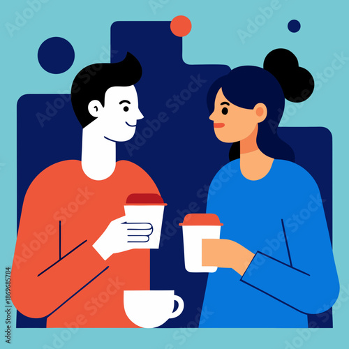 Friends Talking Over Coffee Vector Illustration