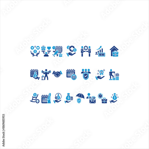 A comprehensive set of business strategy and personal development icons representing challenges and achievements