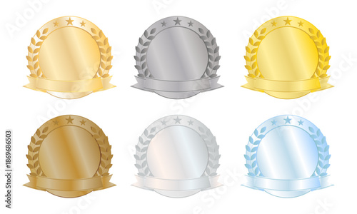 金銀銅の質感を表現した立体メダルアイコンセット、表彰・ランキング向けデザイン素材