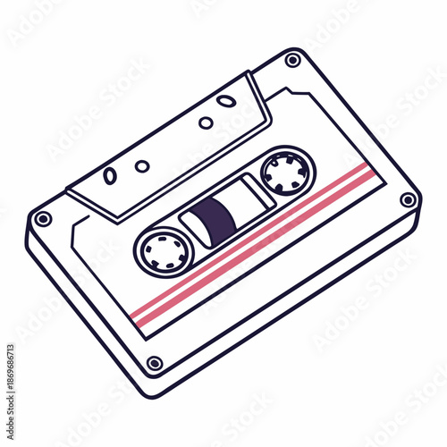 Retro cassette tape illustration with red stripes on a white background