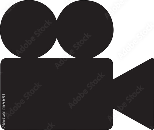 Video Camera Icon Black Silhouette Symbol, Simple black video camera icon representing filming, recording, cinema, and media production, isolated on white background, minimal graphic design concept.

