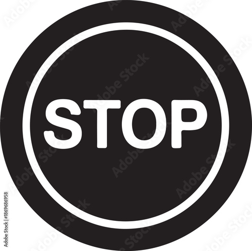 Stop Button Media Control Icon Symbol, Bold black stop button icon representing media control, playback termination, recording stop, and user interface element for audio or video systems.

