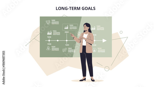 Woman Presenting Long-Term Goals and Business Strategy Timeline