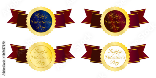 Happy Valentine’s Dayの文字入りメダルとリボンを組み合わせた、華やかな記念日デザインセット