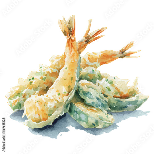 Tempura in watercolor painting style, vector illustration on white background.